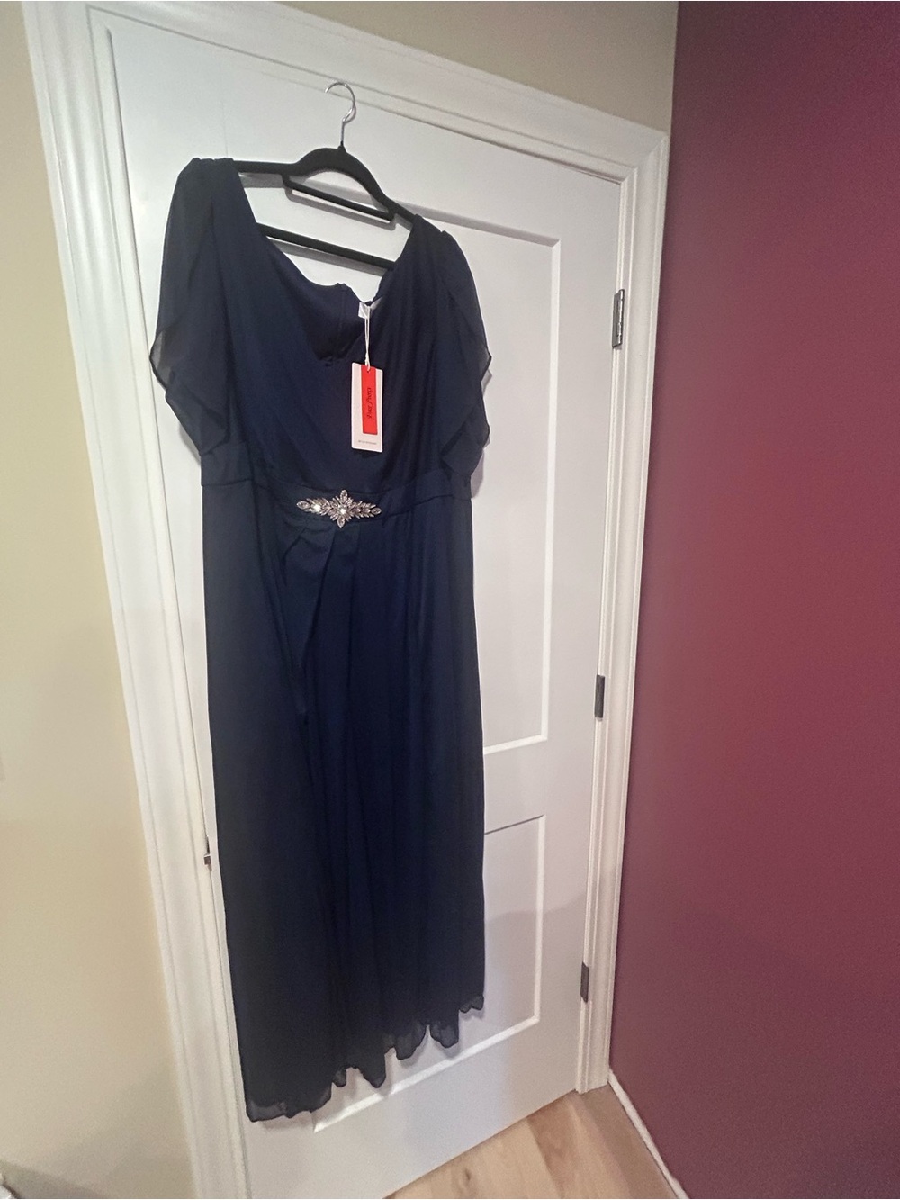 Ever Pretty Navy Chiffon Maxi Dress with Beaded Waist